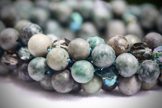 MIXED MEDIA bead crochet bracelet - Ching Hai Jade, crystal, glass, metal