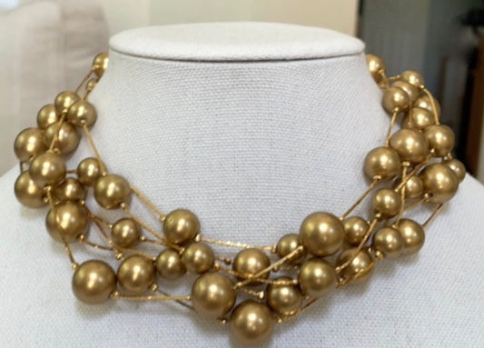 Stunning vintage multi strand goldtone faux pearl necklace