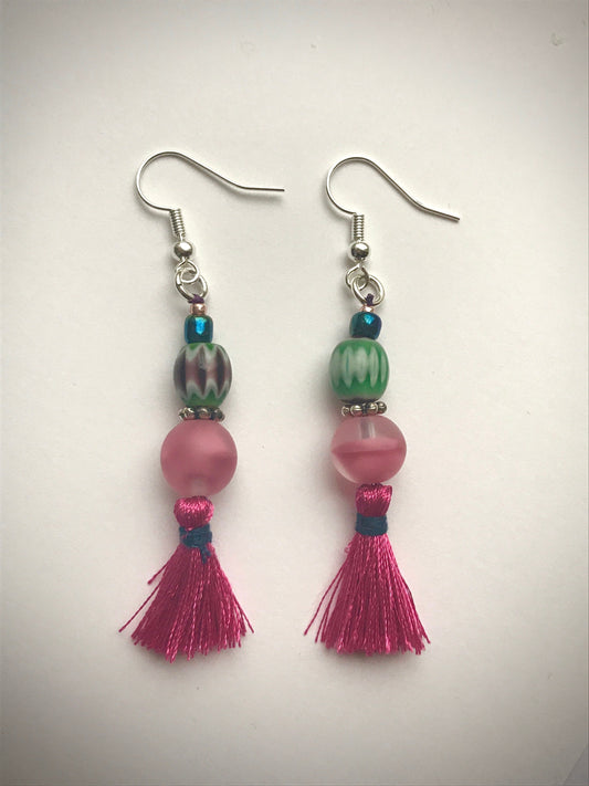 My unique, one-of-a-kind handmade by me - FUN, Bohemian style tassel beaded drop earrings