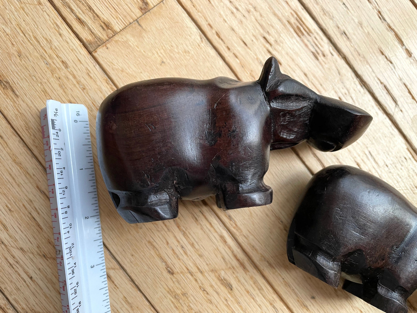 Amazing family of 5 solid high quality wood hippos - each hand carved in African with incredible artistry