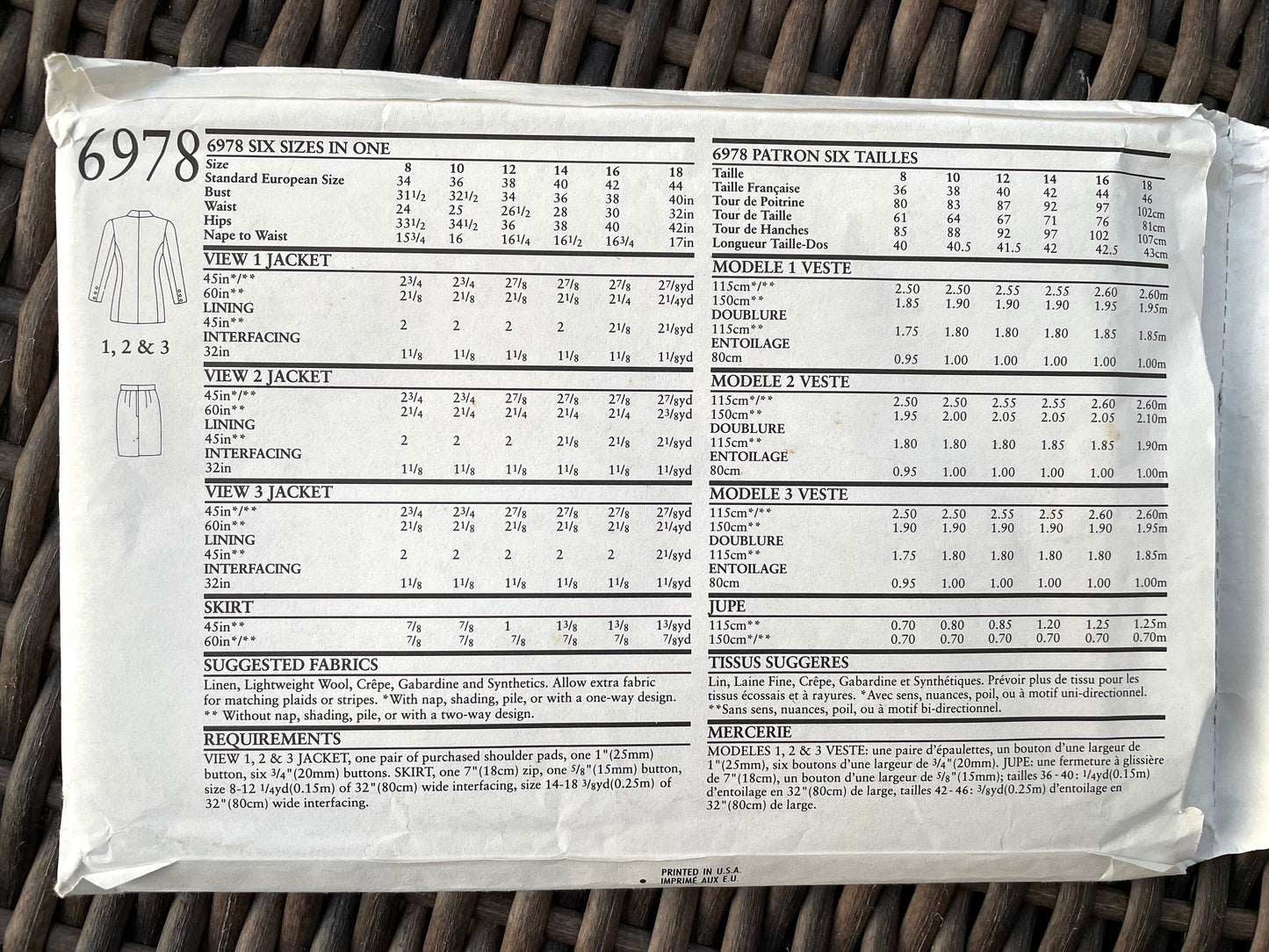 UNCUT Sewing Pattern from the 1990's - New Look 6978 - Misses' Jacket and Skirt - Sizes 8-18