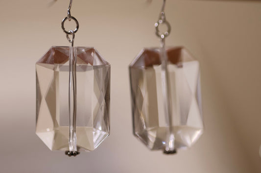 Clear bevel cut acrylic 2" rectangular shaped dangle earrings
