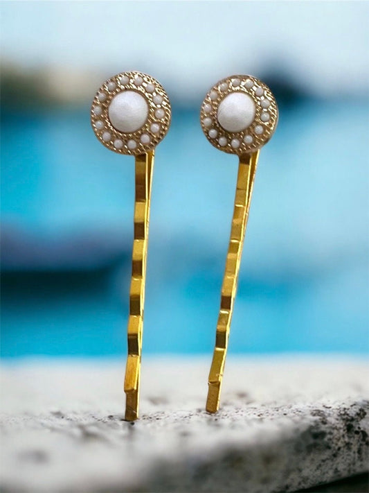 Stunning tiny white faux stone studded hair pins