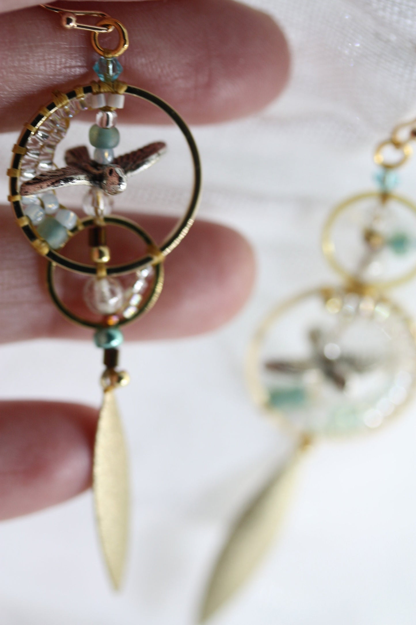 Uniquely modern art "flying seagulls" handmade beaded hoop earrings - part of my original "Shapes" series