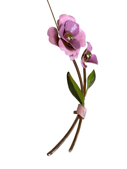 Huge 4" hand painted vintage pink flower pin
