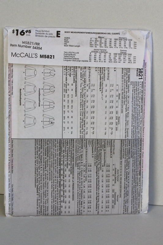 UNCUT Sewing Pattern - McCalls sewing Pattern M5821 - Plus Size Womans Jacket with Collar Variations - Size RR 18W-24W