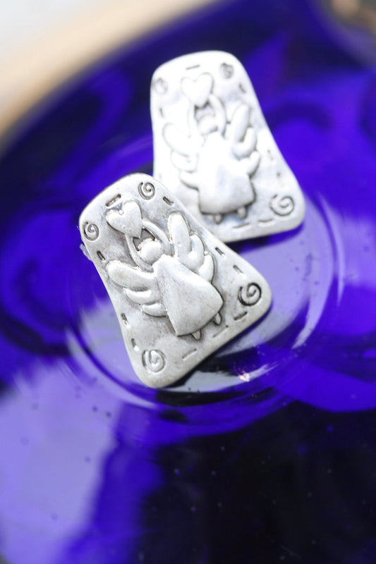 Upcycled angel stud earrings