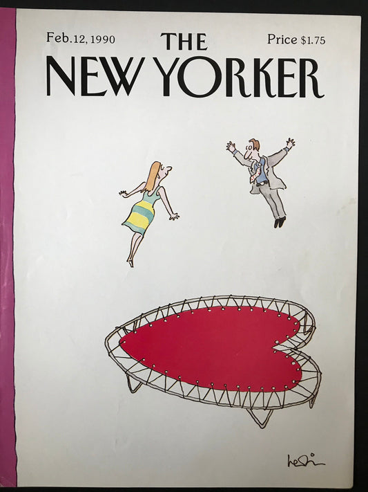 NEW YORKER Magazine cover - February 12, 1990 - Valentine's Day, love, trampoline