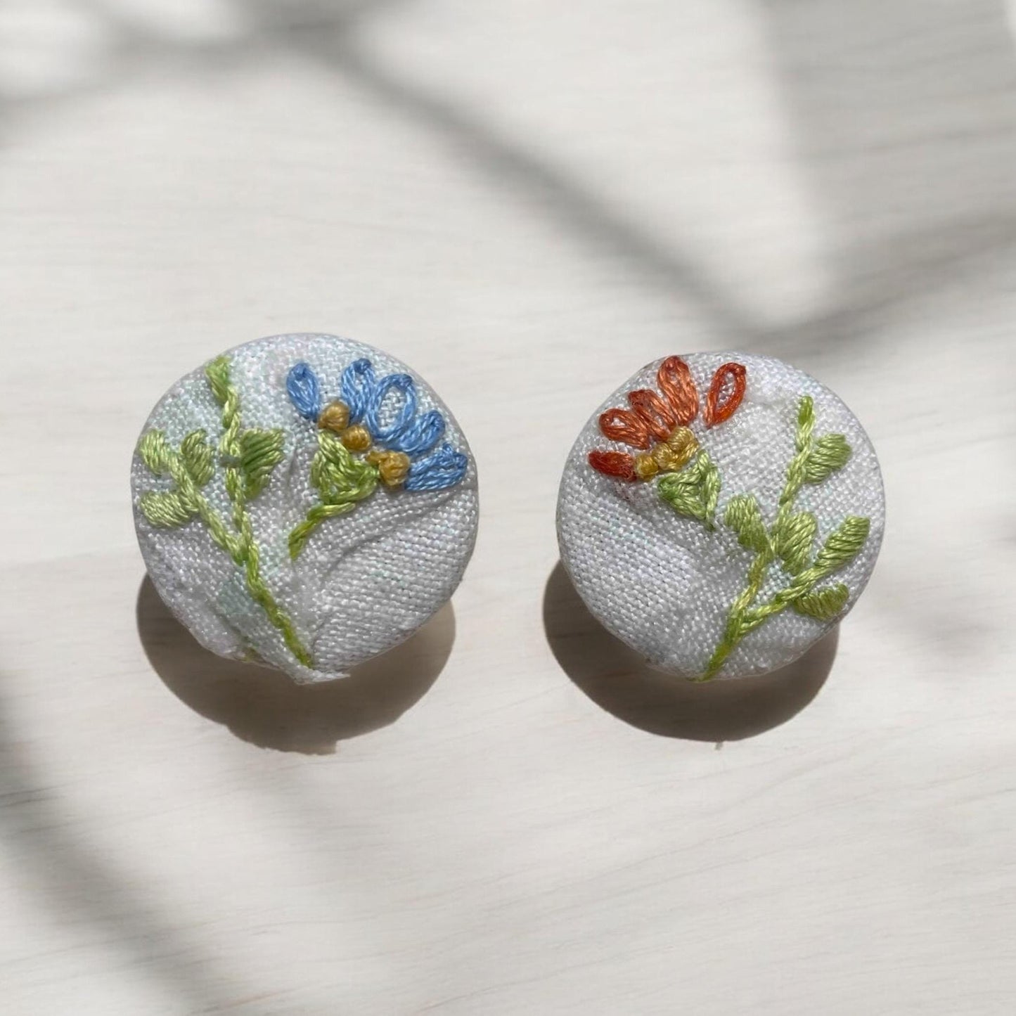 Flower earrings made from a vintage embroidered linen tablecloth - studs or dangles
