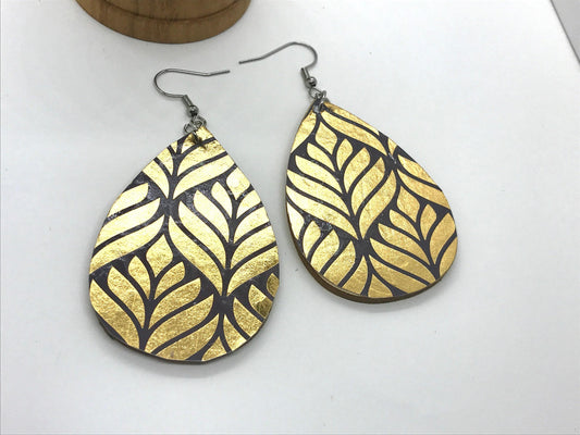 Unique handmade earrings - mixed materials - specialty paper, sealant and wood