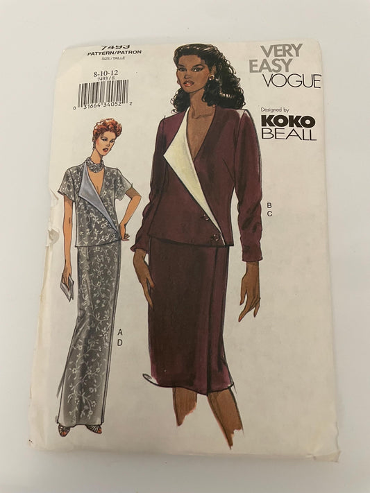 RARE UNCUT Sewing Pattern - Very Easy Vogue Koko Beall - Womens Suit - Top and Semi Fitted Skirt - Sizes 8, 10, 12