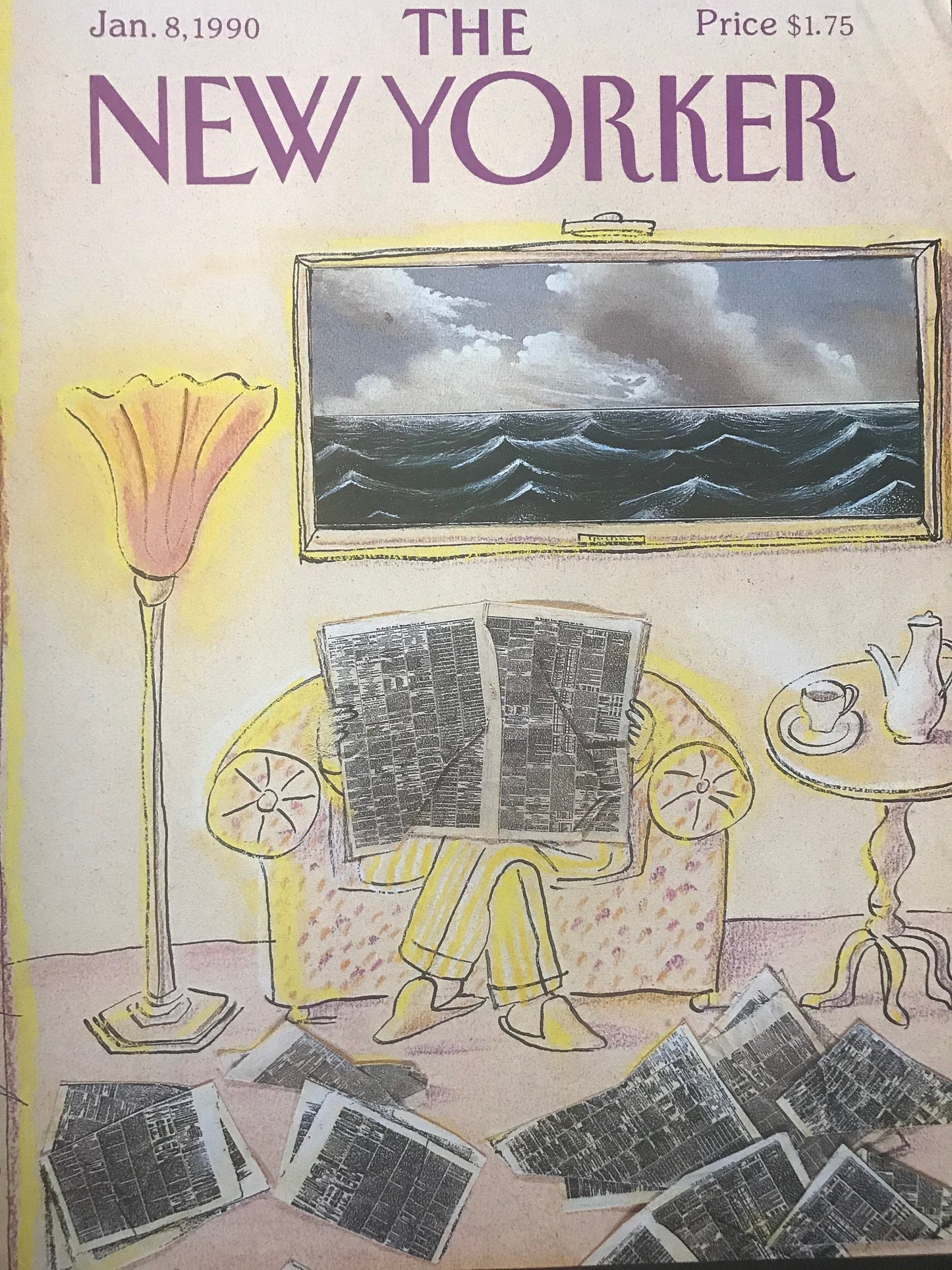 January 8, 1990 - The NEW YORKER Magazine original cover - reading the newspaper