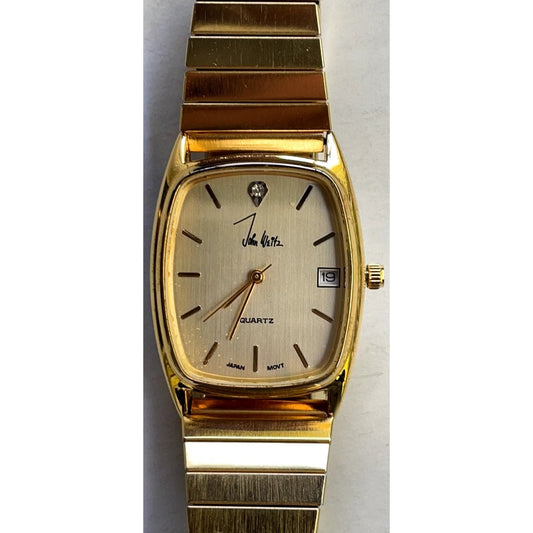 John Weitz Men's Gold Toned Analog Watch, Diamond chip, Calendar Date - in original box