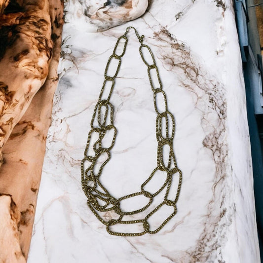 Unique gold beaded "chain" link vintage necklace