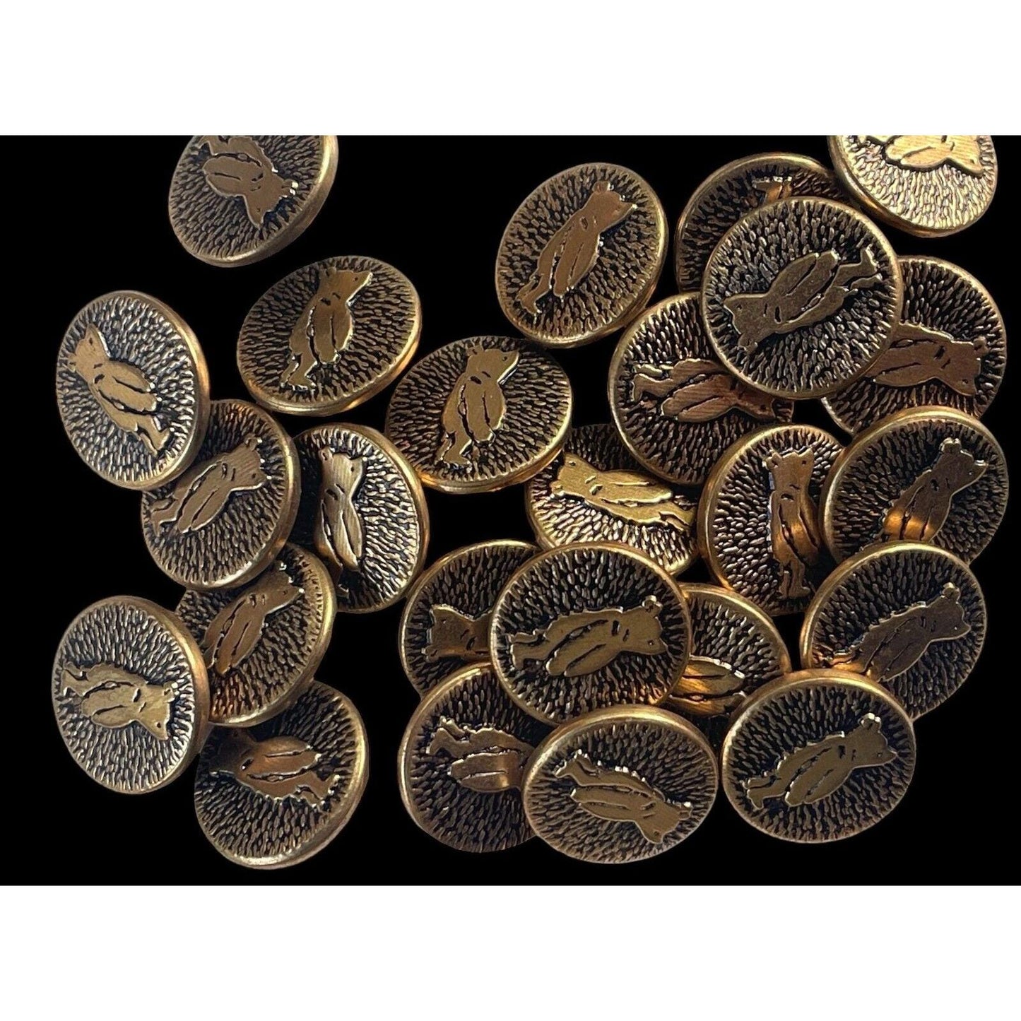 VERY RARE - Vintage Bear Goldtone Metal Buttons - Sold individually