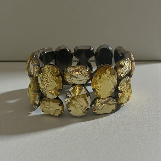 Vintage Gold Foil Faux Glass Stone Bracelet | Chunky Retro Statement Jewelry