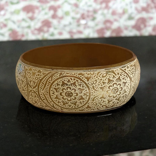 Etched brass metal vintage cuff bracelet