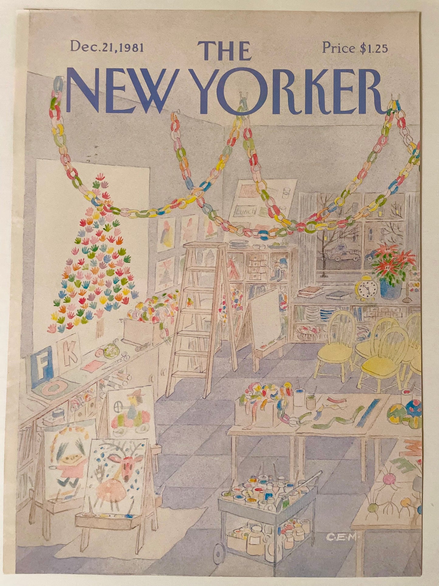 December 21, 1981 - The NEW YORKER Magazine original cover - Christmas decorated classroom