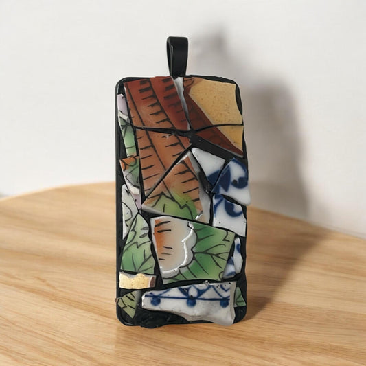 Handmade abstract mosaic tile necklace - made from hand cut pieces of vintage dishes