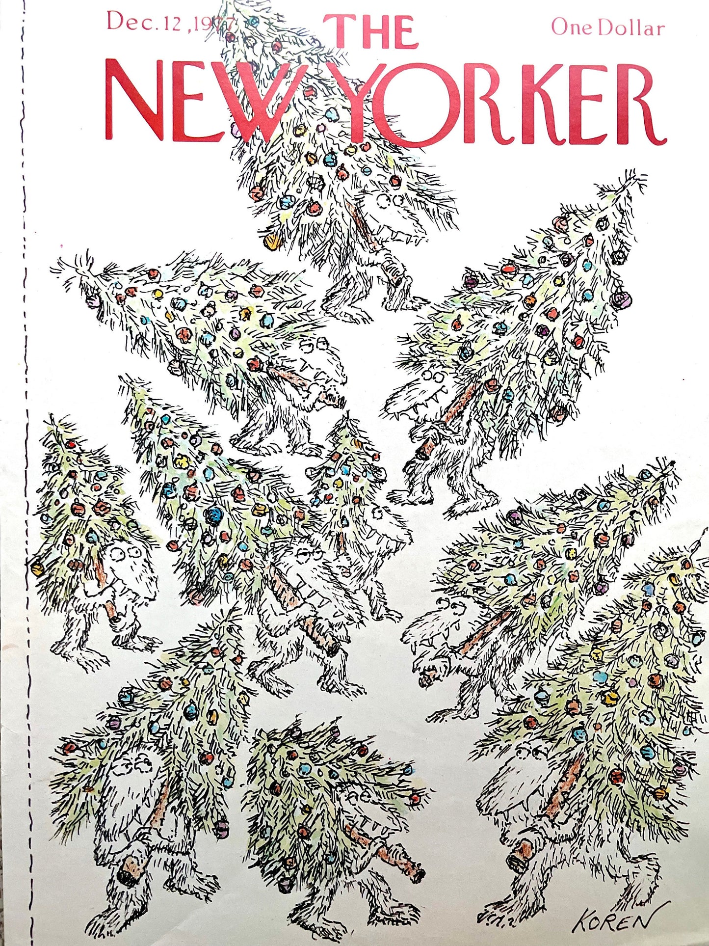 December 12, 1977 - The NEW YORKER Magazine original cover - Edward Koren, Christmas trees