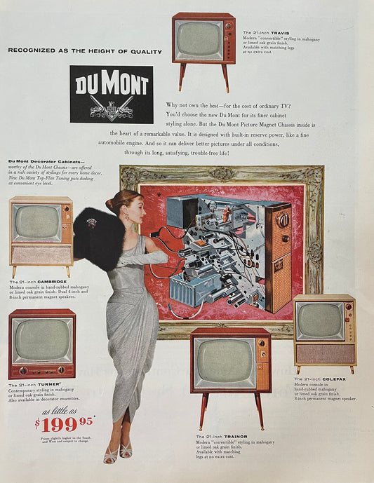 Original 1950's vintage ad cut from original New Yorker magazine - televisions