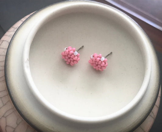 Hand beaded stud earrings - pink and white - studs, beadwork studs, beaded studs