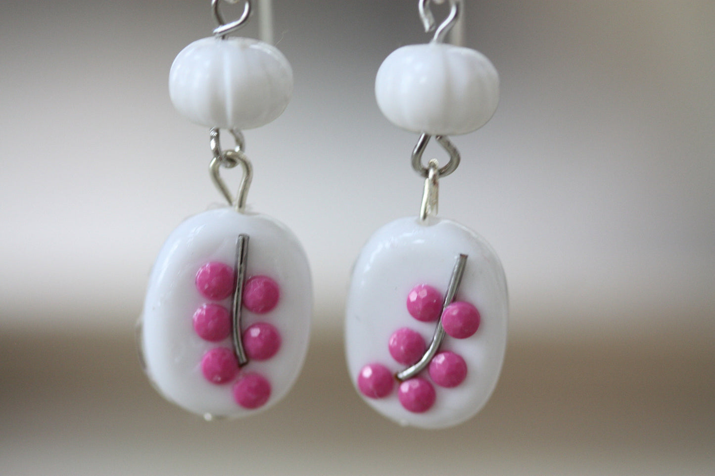 Sweet handmade pink dotted floral dangle earrings