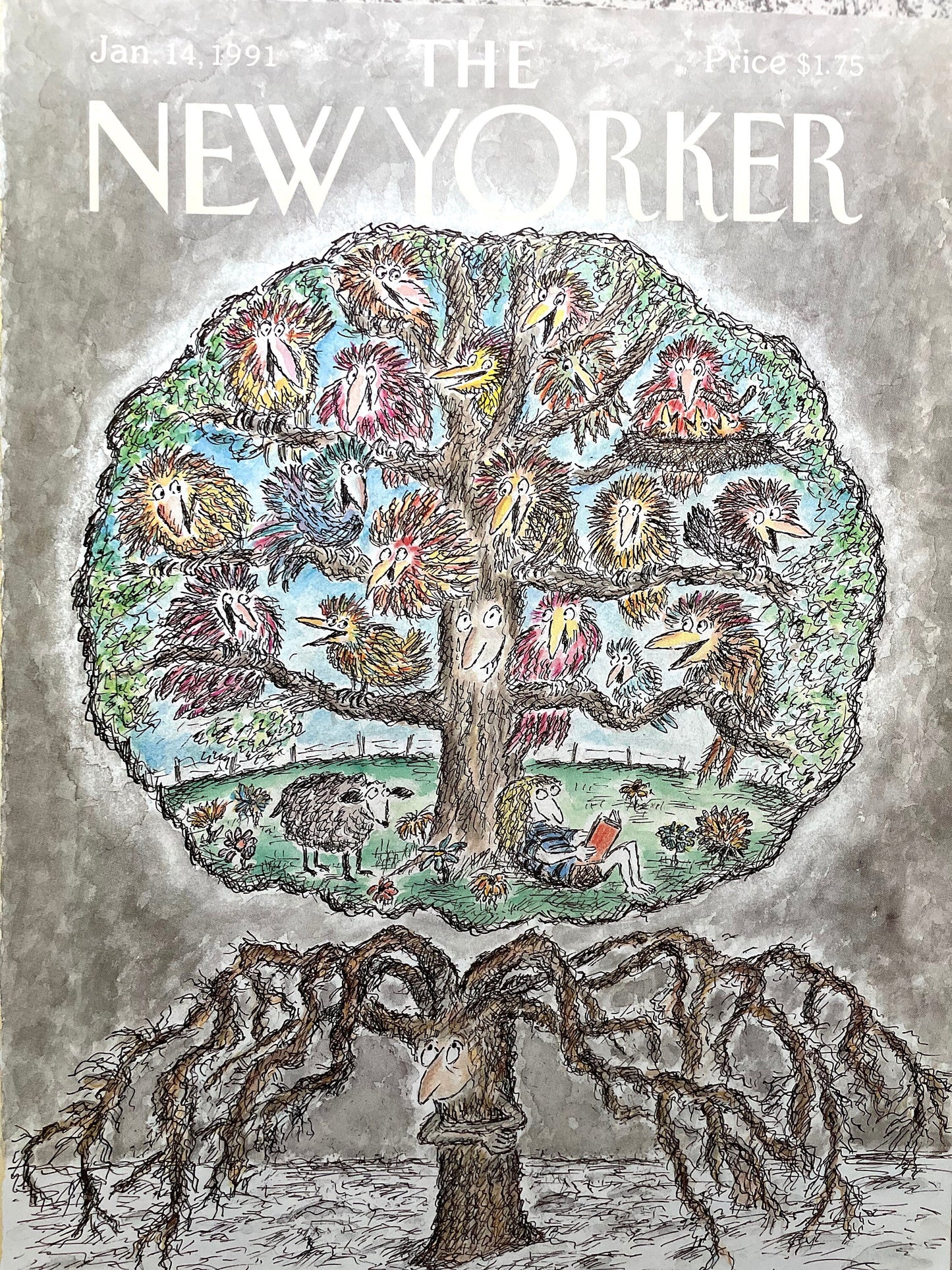January 14, 1991 - The NEW YORKER Magazine original cover - Edward Koren - Family Tree