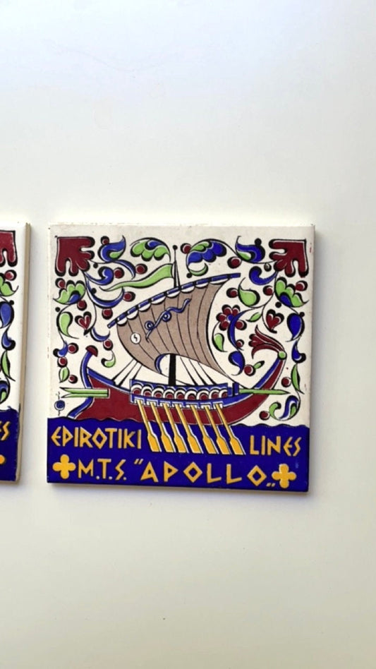 Set of 3 stunning vintage handmade IKAROS RHODES POTTERY tiles from Rhodes Greece - Icaros and H&R Johnson - 4"