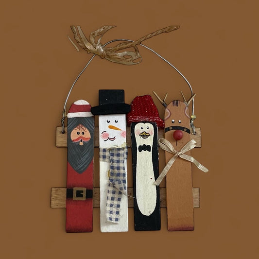 Vintage Hand-Painted Popsicle Stick Christmas Ornament – Folk Art Holiday Decor