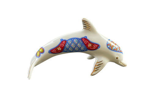 Lenox Porcelain Dolphin Figurine | Colorful Folk Art Paisley Dolphin | Gold Accents | Coastal Nautical Decor