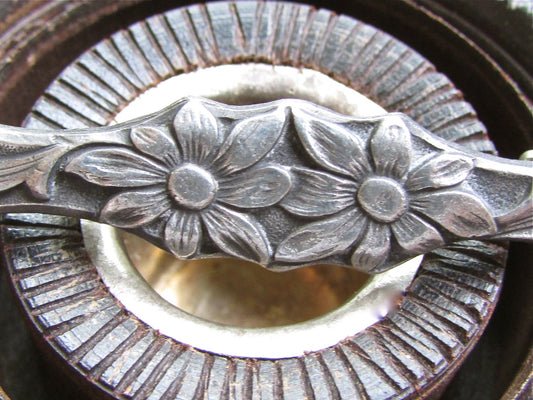 Intricately carved floral vintage bar pin