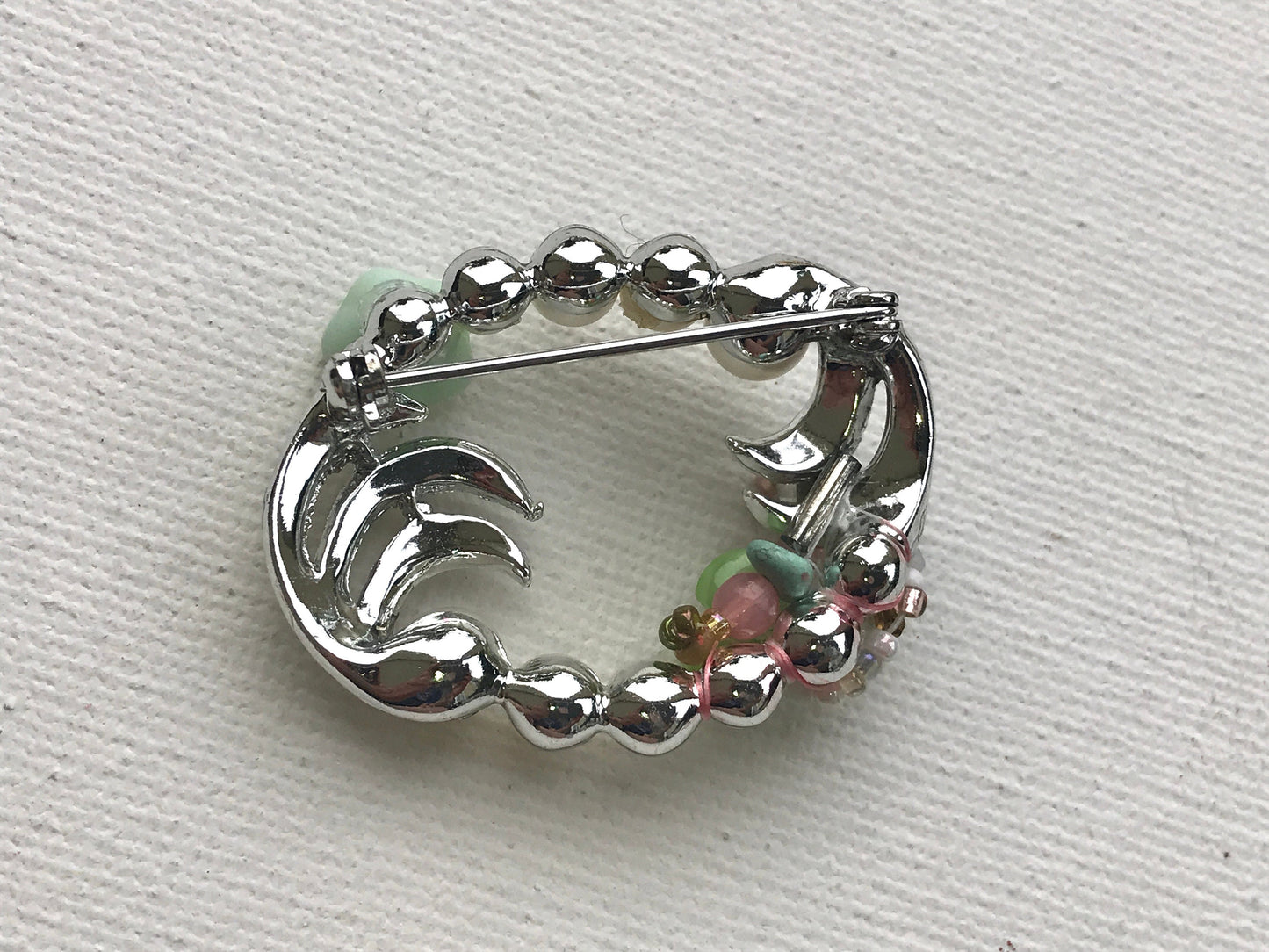 Revised, Modernized, Upcycled - hand made / hand painted one-of-a-kind mixed media beaded vintage wreath flower pin brooch