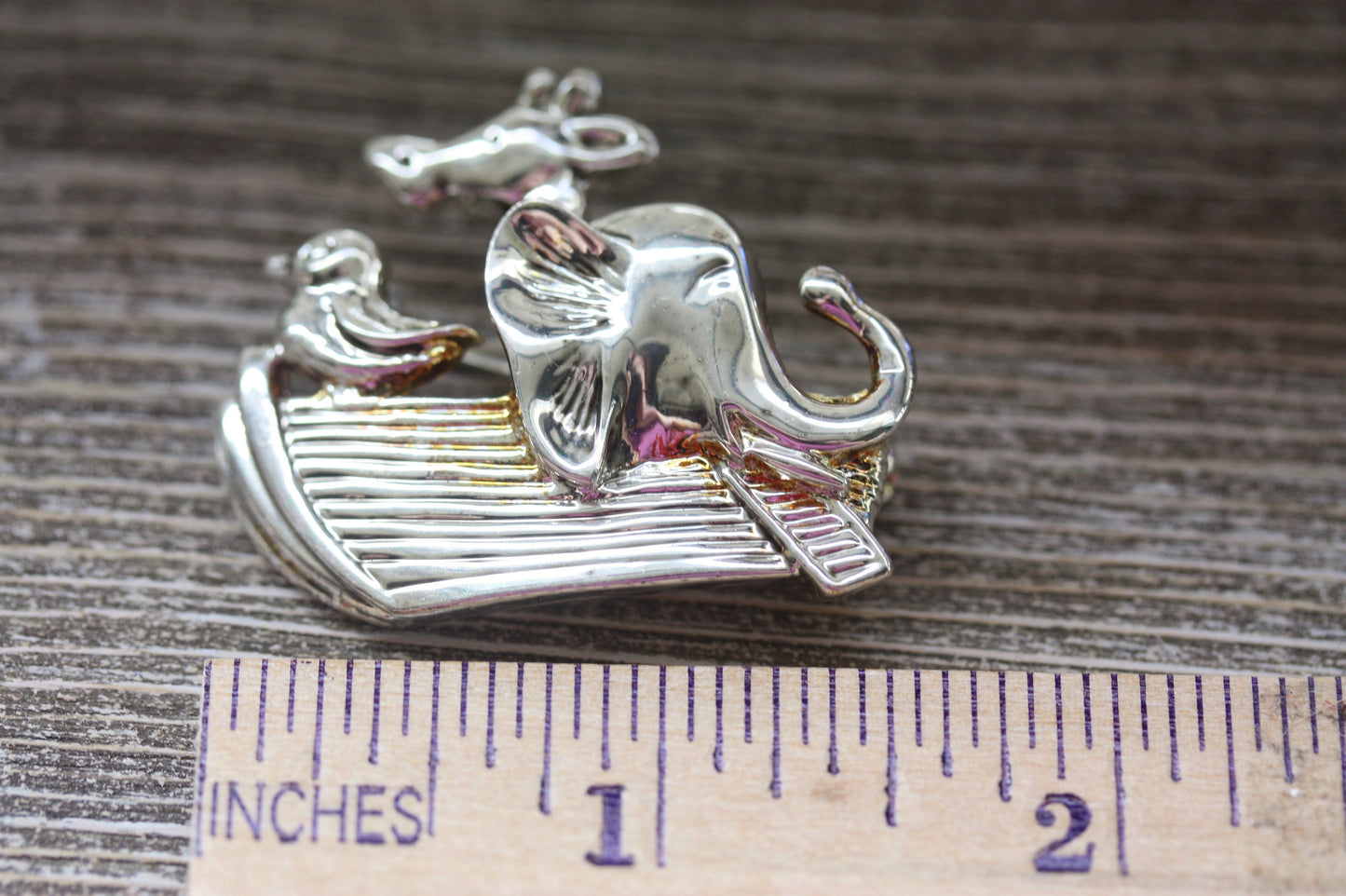 Vintage Noah's Ark pin - elephant, giraffe, bird - New View pin - signed