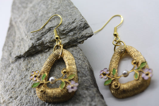 Handmade mixed material dangle earrings made of vintage and new materials