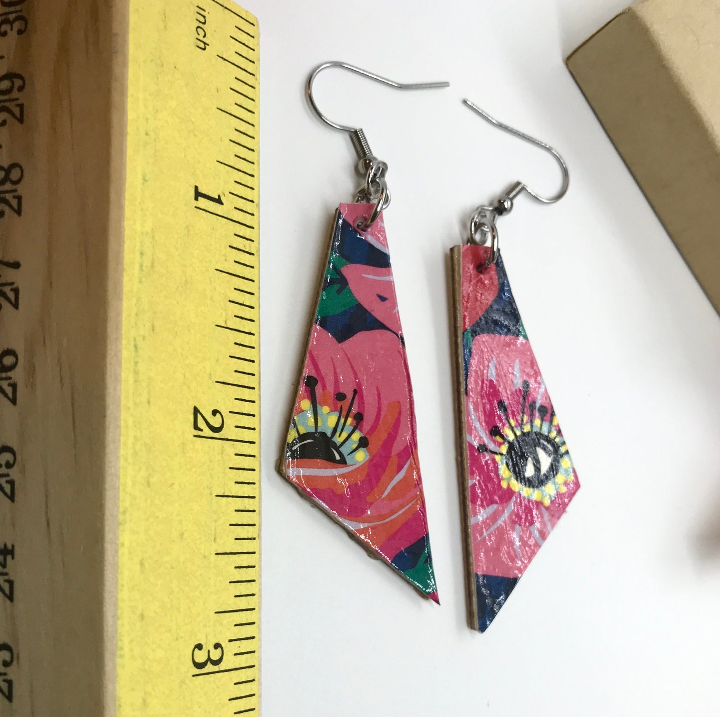 Unique handmade earrings - made of mixed materials - specialty paper, sealant and wood