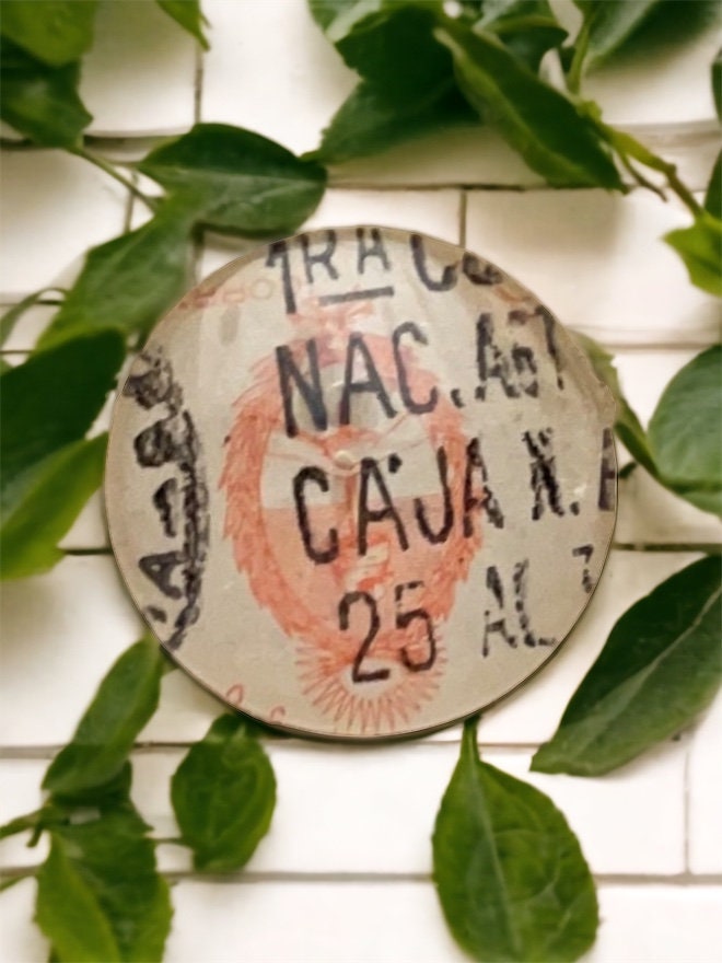 Pendant or pin made from a genuine vintage postage stamp from Argentina