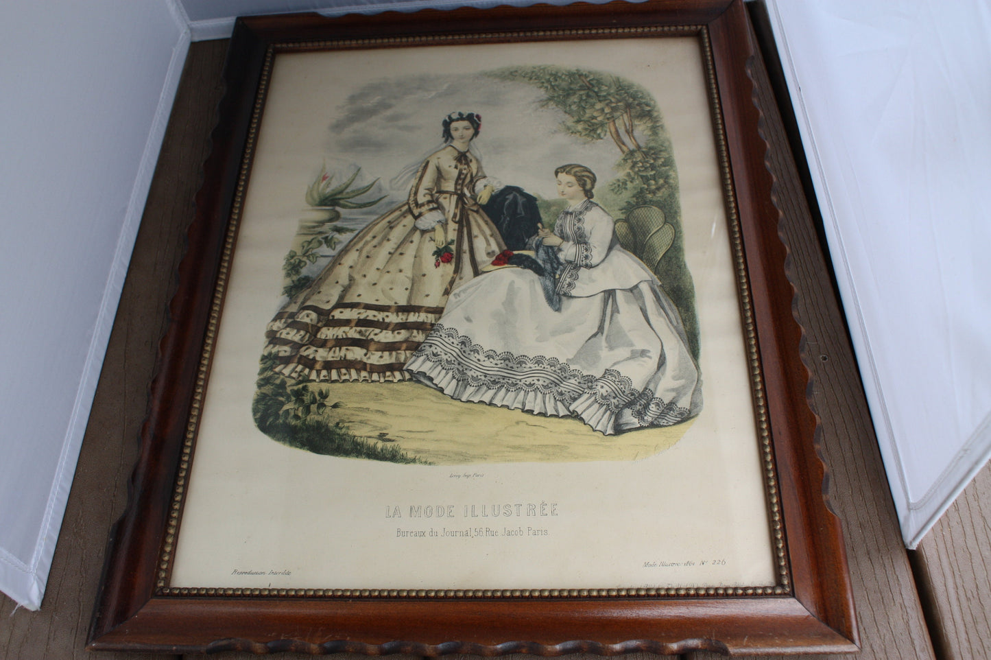 Framed antique FRENCH FASHION PLATE La Mode Illustree 1862 Fashion Illustration - 21" x 17" - Antique Fashion Print