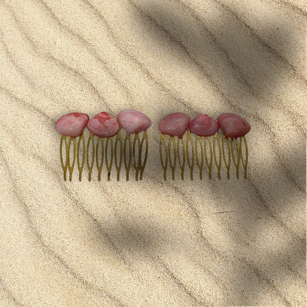 Pair of peach shell metal hair combs - 2" each