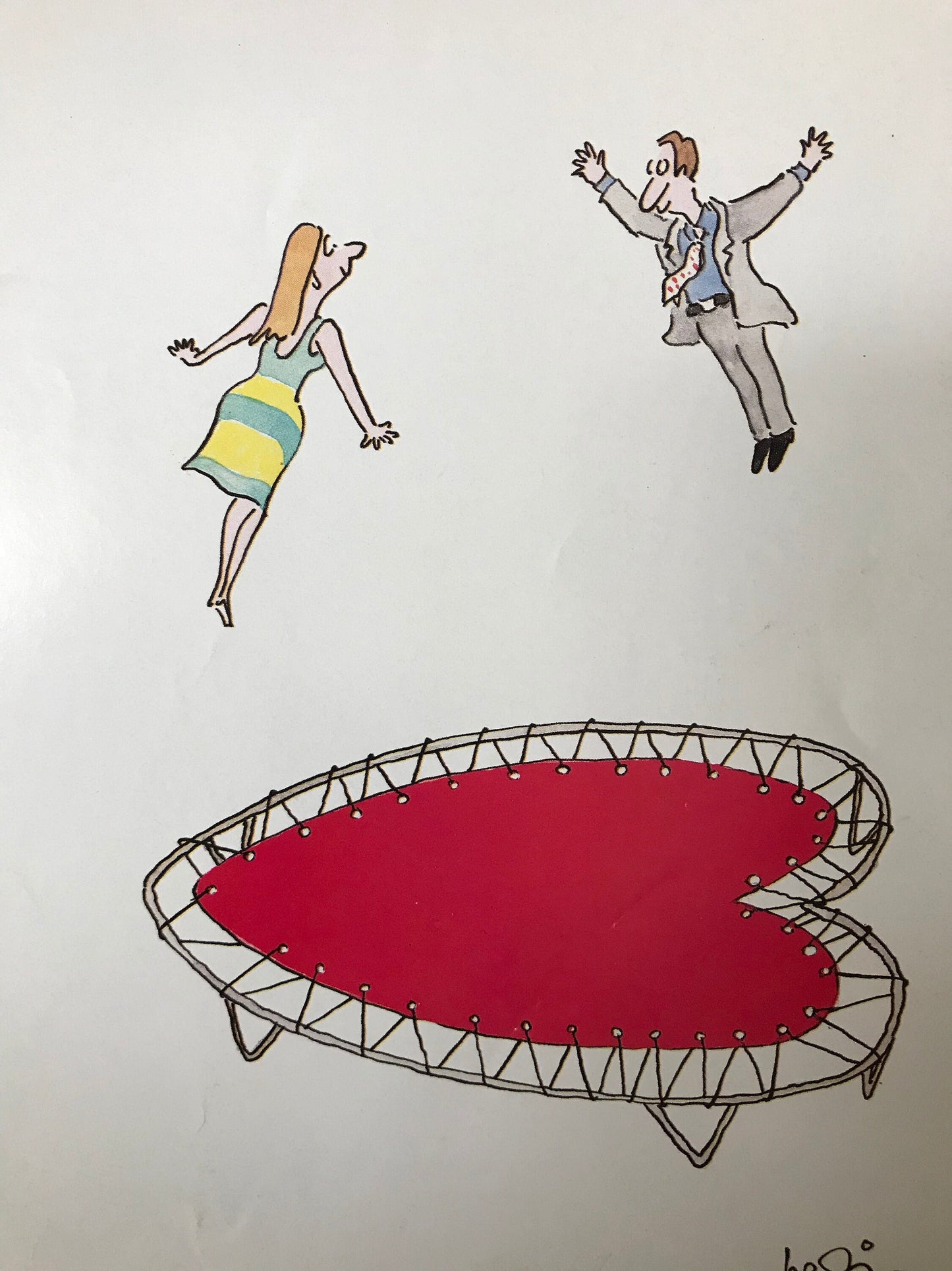 NEW YORKER Magazine cover - February 12, 1990 - Valentine's Day, love, trampoline