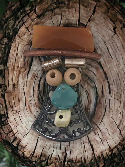 Meet "Inquisitive man" Handmade, one-of-a-kind assemblage art - can be ordered as a necklace, pin or magnet