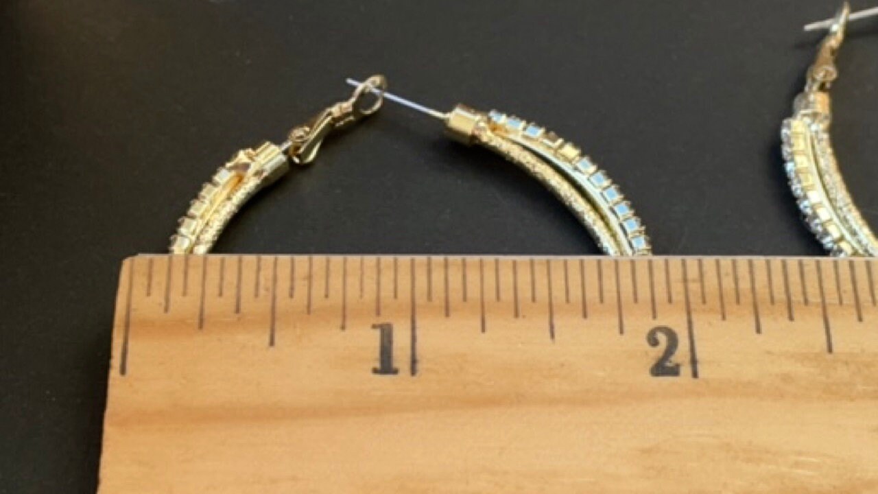 Unique double-hoop vintage earrings - rhinestone and gold