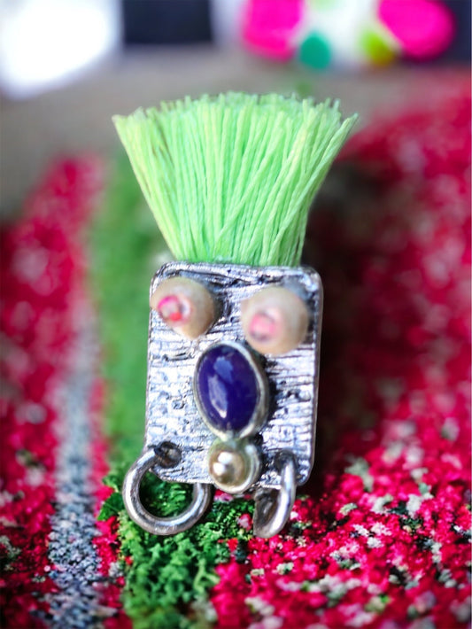 Meet "Sprout" - Assemblage art / mixed media collage - little flying insect magnet, lapel pin or necklace pendant