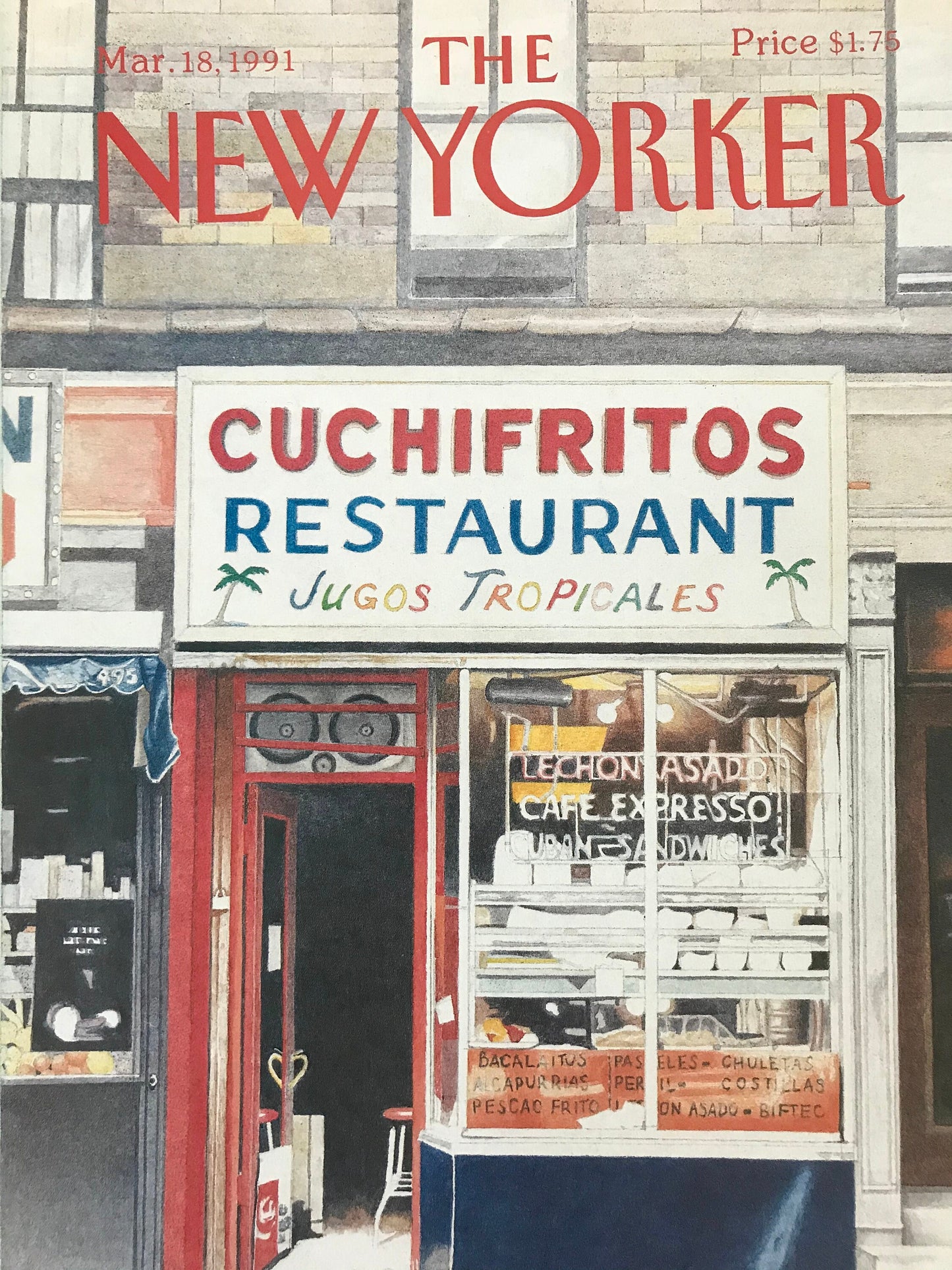 NEW YORKER Magazine cover - March 18, 1991 - restaurant