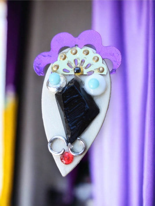 Meet "Antoinne" - Assemblage art / mixed media collage - magnet, pin, necklace pendant or Christmas ornament