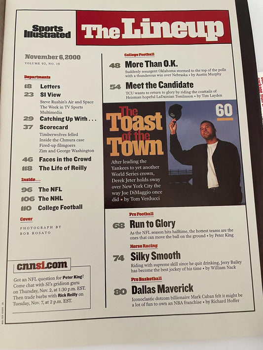 Sports Illustrated Magazine complete issue - November 6, 2000 - Back on Top - Nebraska / Oklahoma - Football