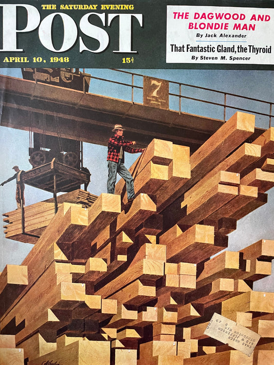 RARE - Saturday Evening Post - Original Cover - April 10, 1948 - construction