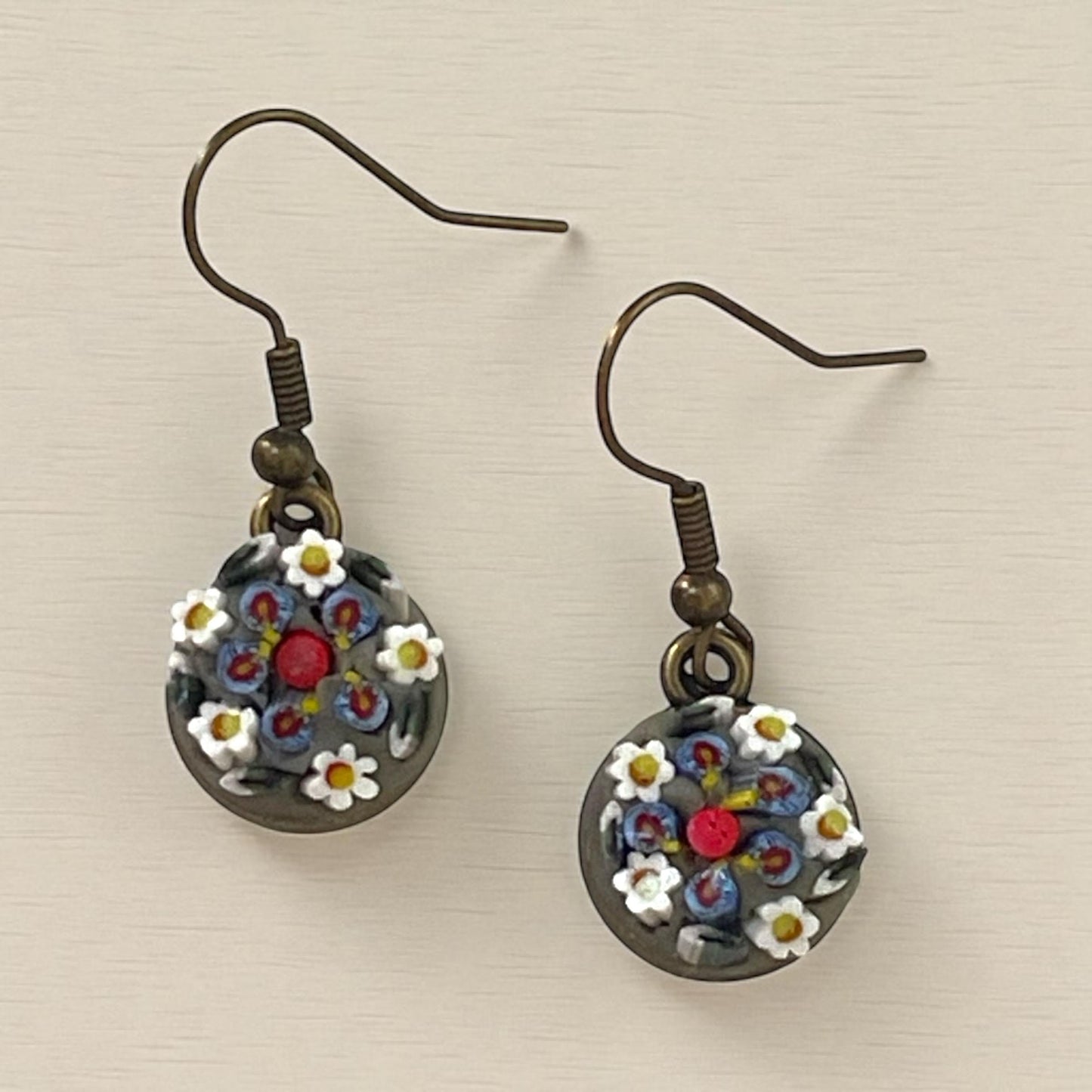 Small 12 mm Handmade Micro Mosaic dangle earrings – modern, handmade Jewelry with Hand-Cut Italian glass Murrini