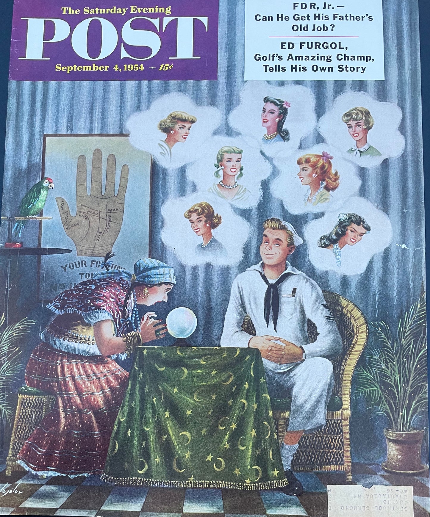 RARE - Saturday Evening Post - Original Cover - September 4, 1954 - fortune teller