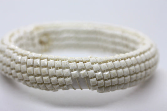 Unique all white square beaded MCM style vintage bangle bracelet - please read description